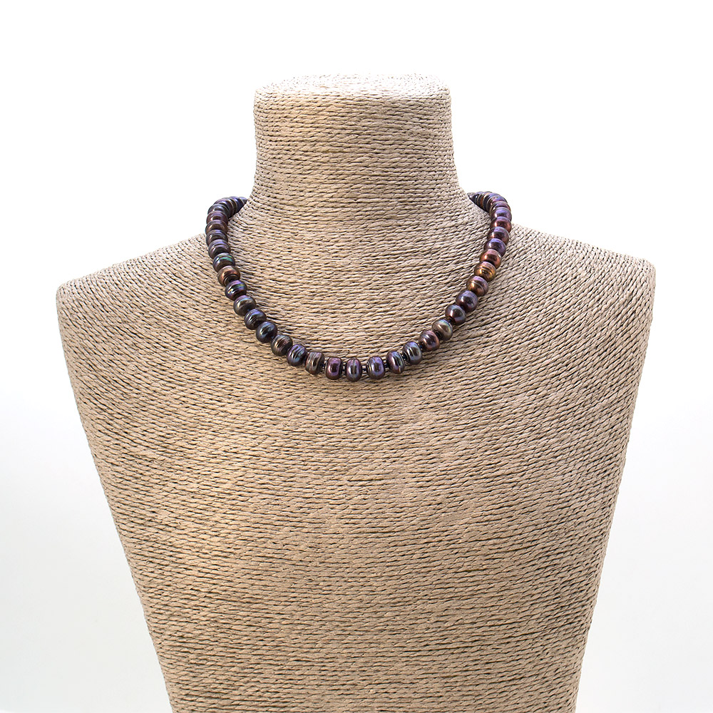 Фото товара бусы из жемчуга цвет черный перламутр рондоль 8*10 мм