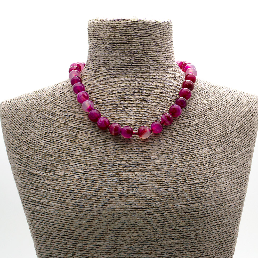 Фото товара бусы из агата цвет фуксия темная шар 12 мм