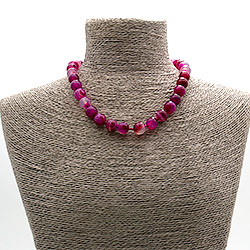 Бусы из агата цвет фуксия темная шар 12 мм