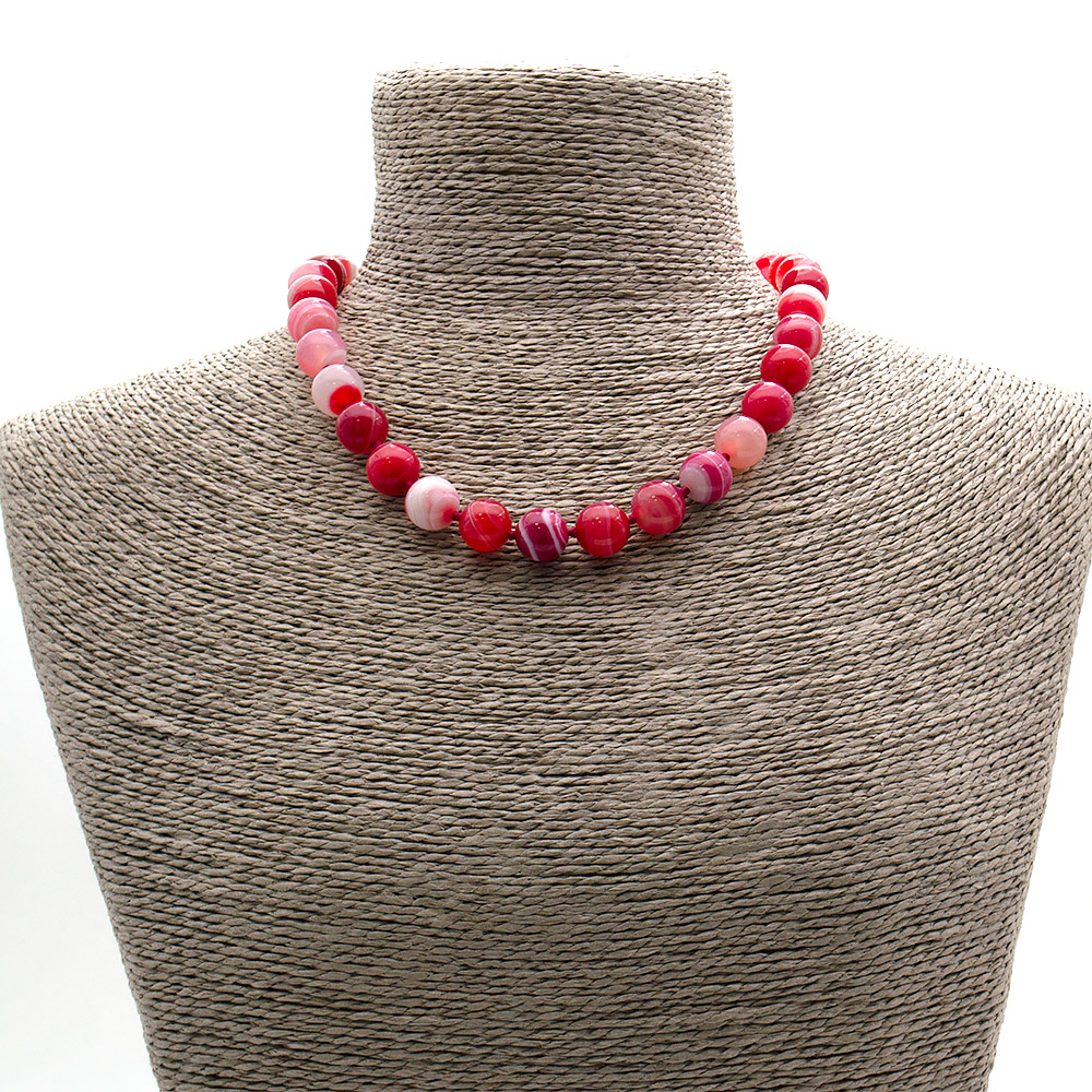 Фото товара бусы из агата цвет светло-розовый шар 12 мм