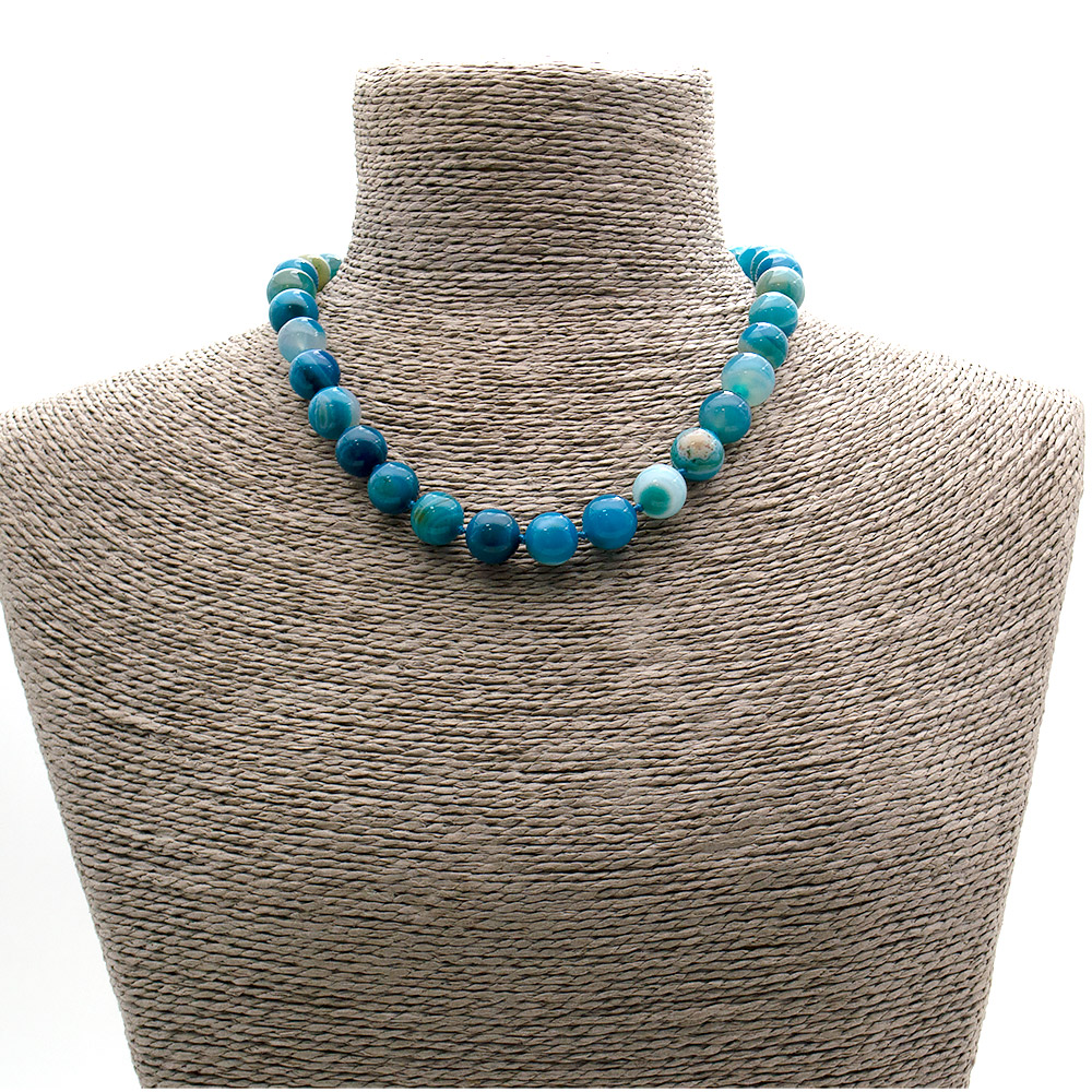 Фото товара бусы из агата цвет голубой шар 12 мм