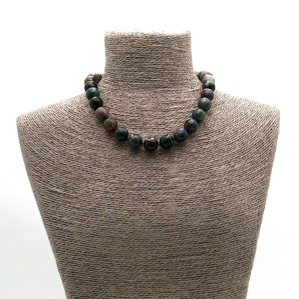 Фото товара бусы из яшмы зеленой шар граненый