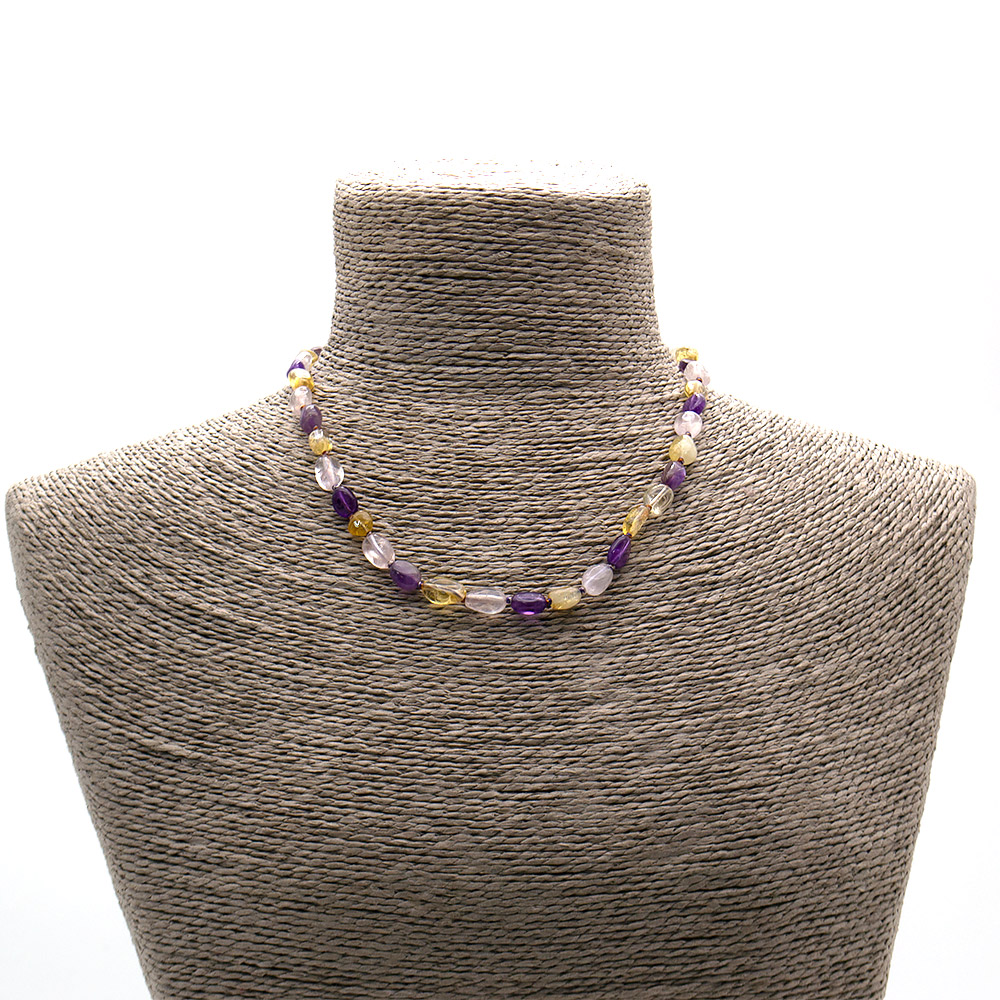 Фото товара бусы из цитрина и аметиста галтовка