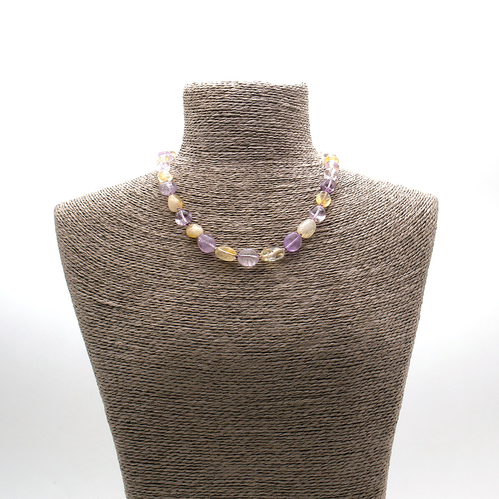 Фото товара бусы из цитрина и аметиста галтовка