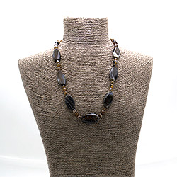 Бусы из агата тонированного кракле серого таблетка скошенная 31*17 мм