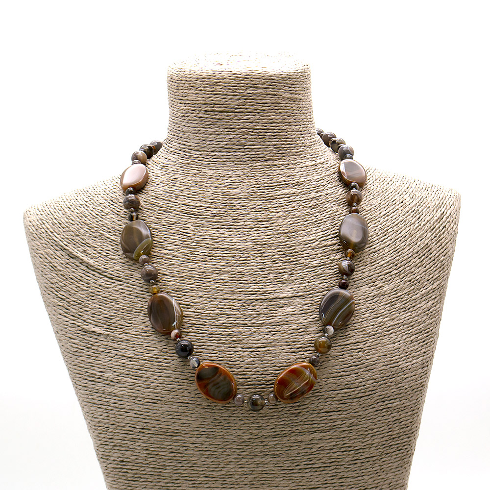 Фото товара бусы из агата цвет ботсвана таблетка овальная 26*19 мм