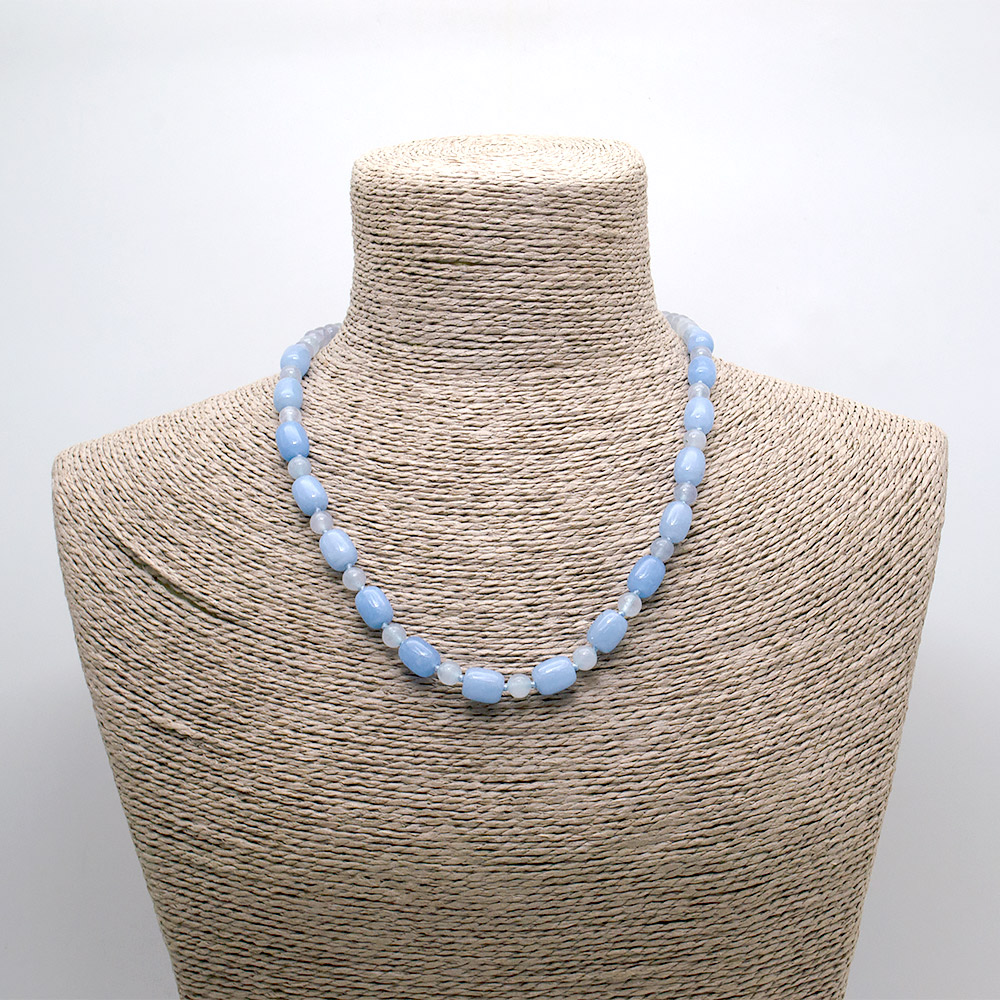 Фото товара бусы из кварца цвет аквамарин бочонок 11*10 мм