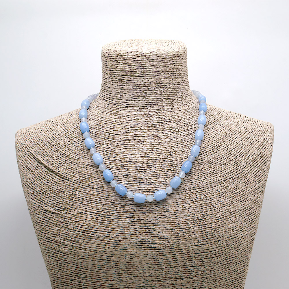 Бусы из кварца цвет аквамарин бочонок 11*10 мм