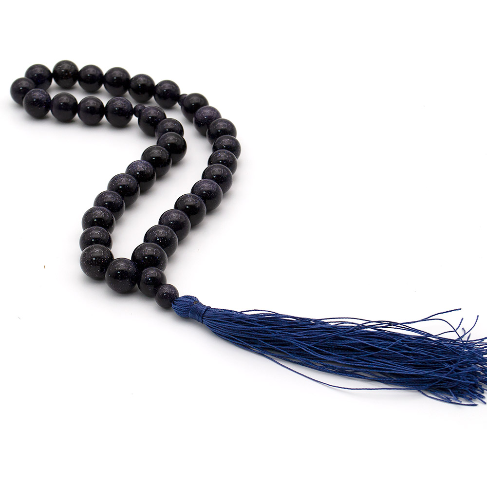 Фото товара четки из авантюрина синтетического синего 12 мм 33 бусины