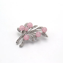 Брошь "Ветка 6 шариков" розовый кварц