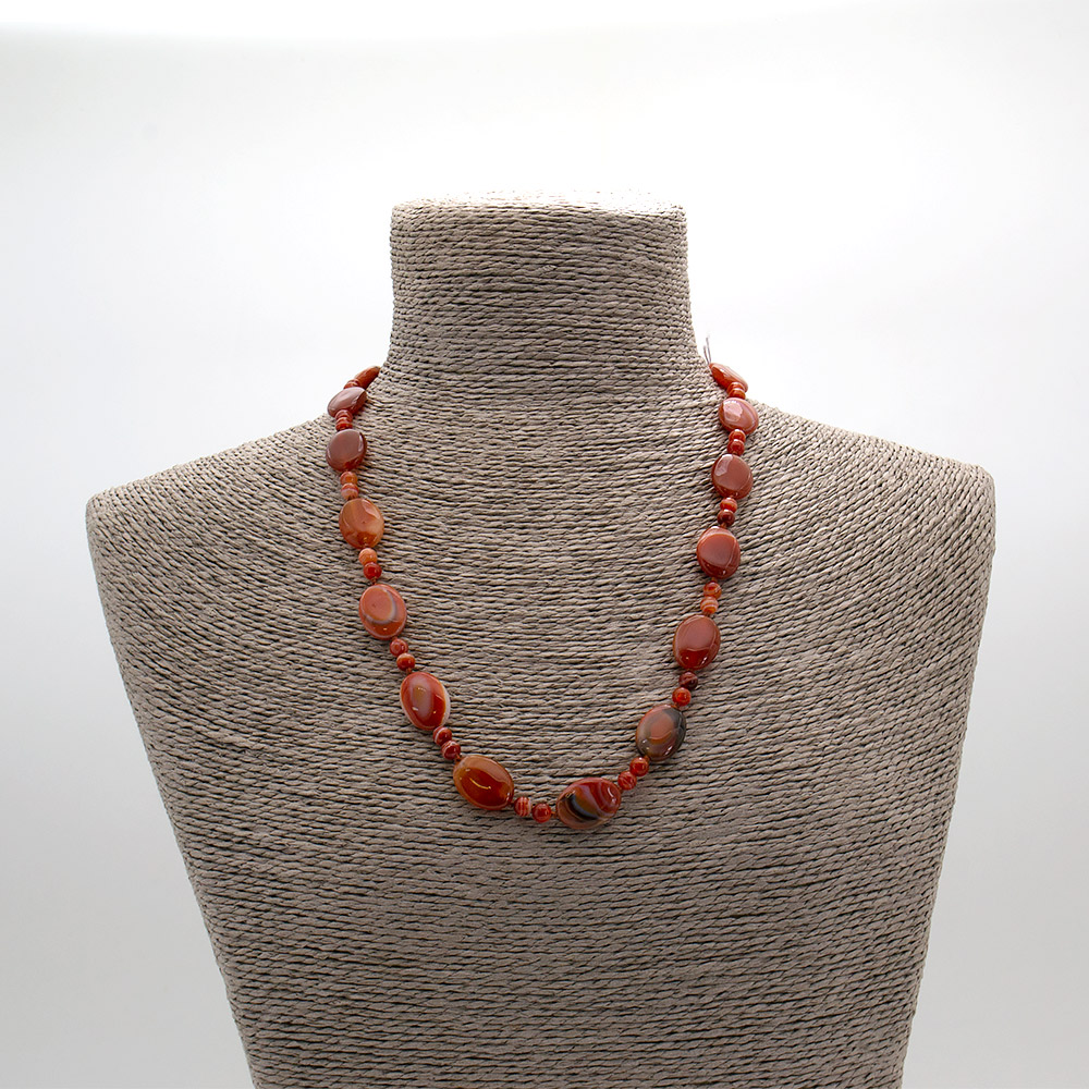 Фото товара бусы из сердолика бело-рыжего таблетка