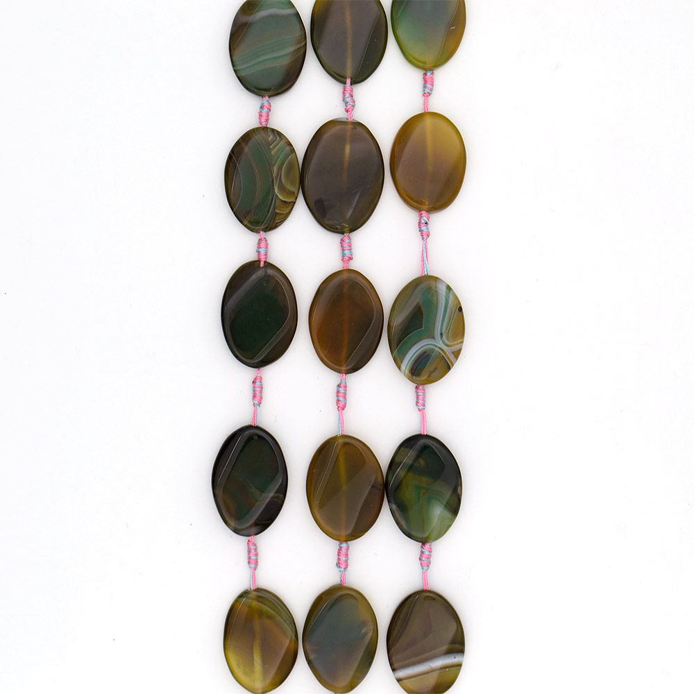 Фото товара агат таблетка цвет коричнево-зеленый овальная витая 37*26 мм