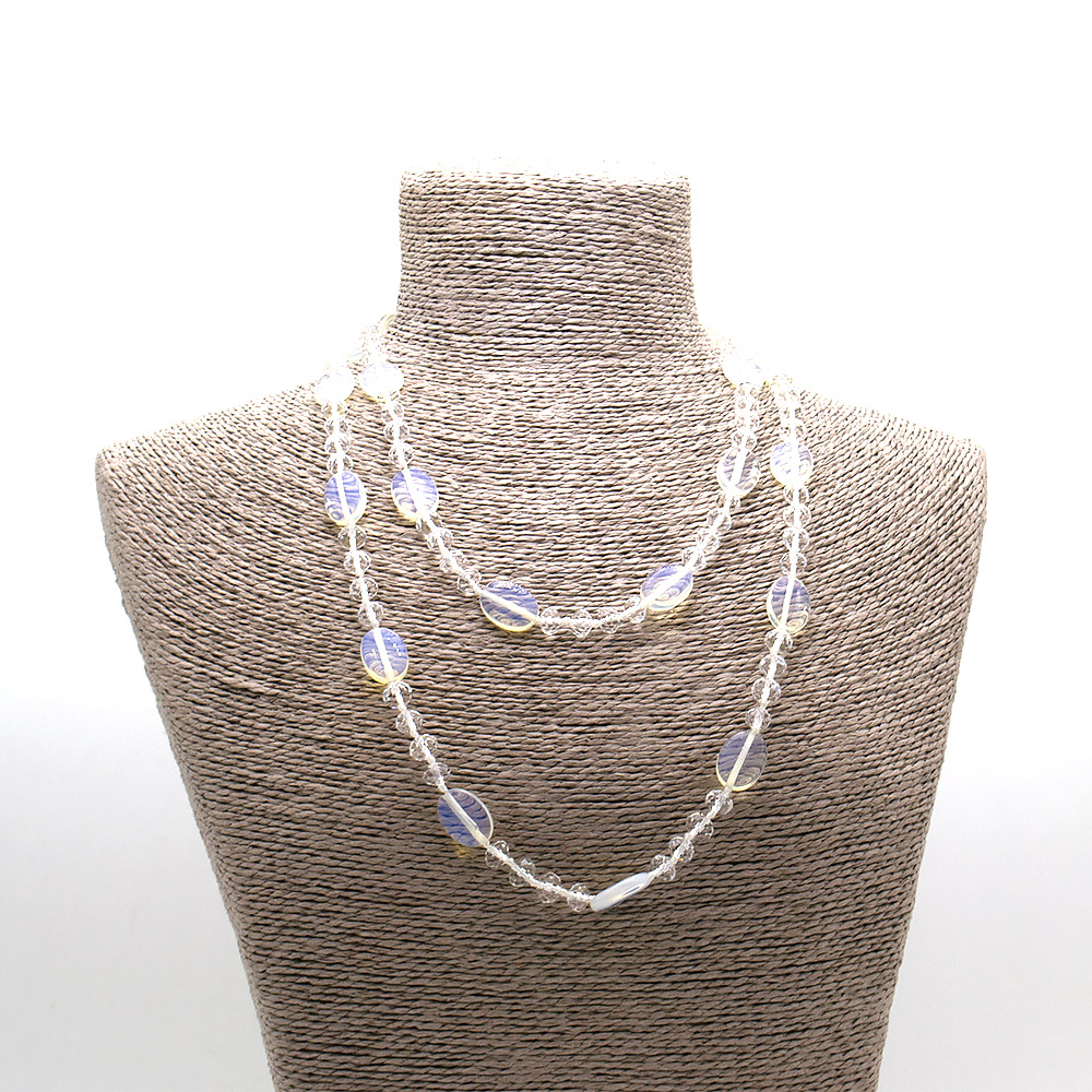 Фото товара бусы из лунного камня имитации с цирконом таблетка 