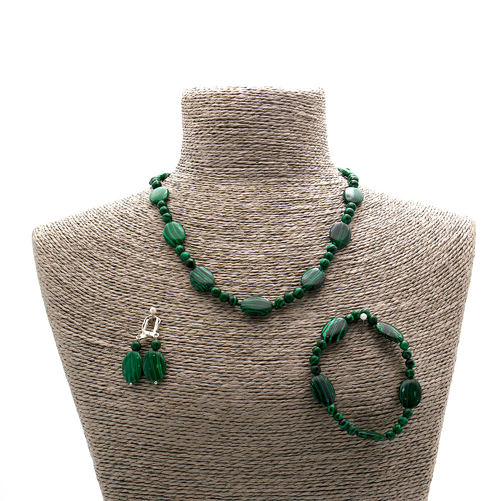 Фото товара бусы,браслет,серьги из малахита имитации таблетка овальная