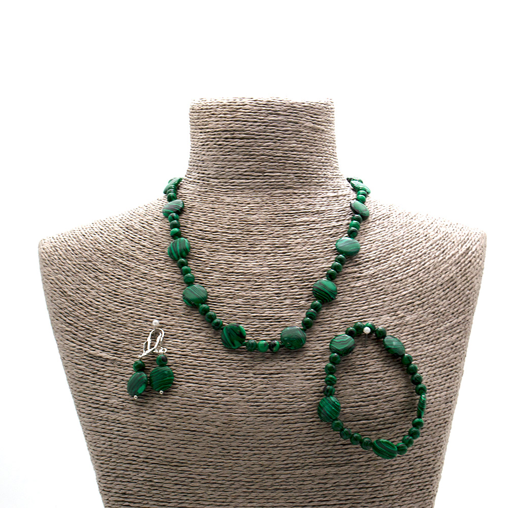 Фото товара бусы,браслет,серьги из малахита имитации таблетка круглая