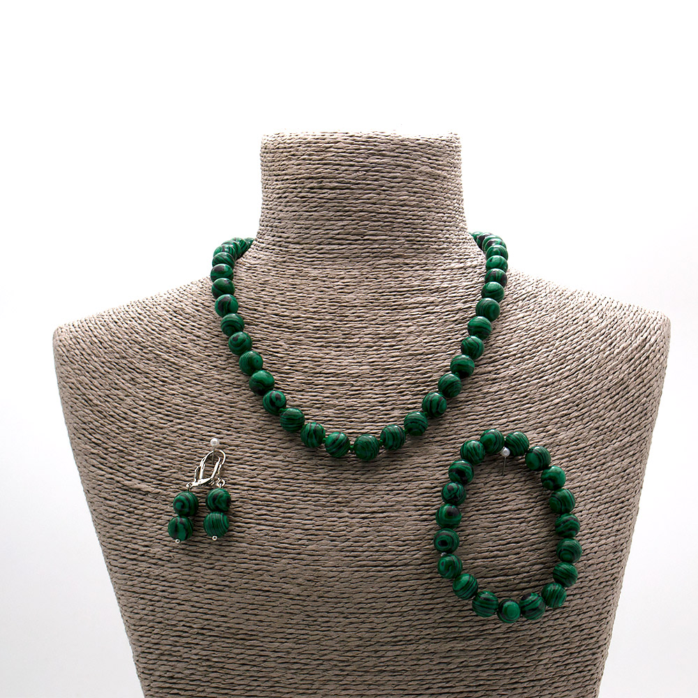 Фото товара бусы,браслет,серьги из малахита имитации шар 10мм