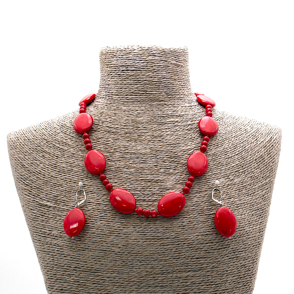 Фото товара бусы,серьги из коралла имитации таблетка