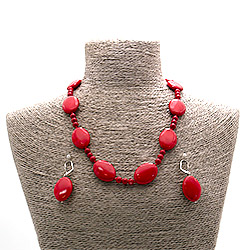 Бусы,серьги из коралла имитации таблетка