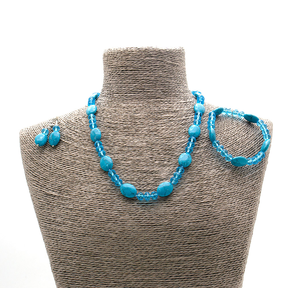 Фото товара бусы,браслет из бирюзы имитации с цирконом овал