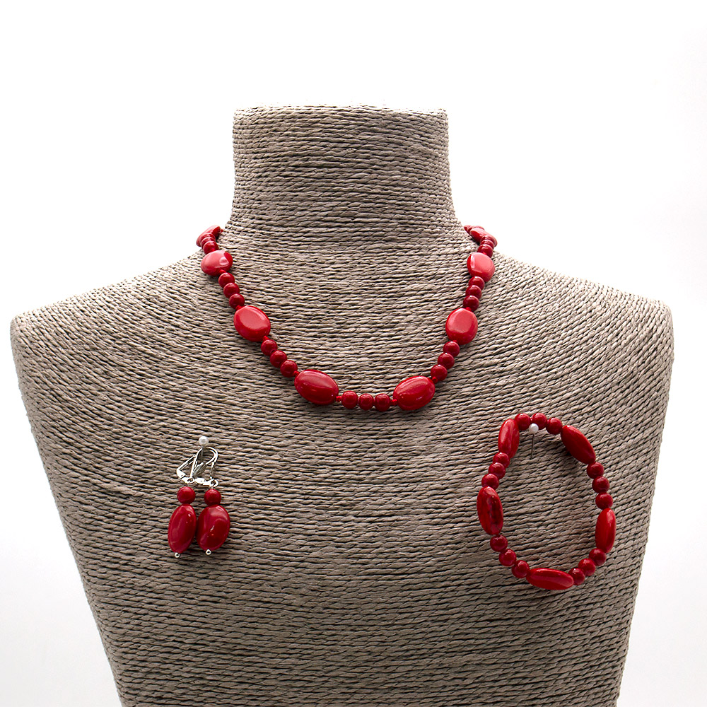 Фото товара бусы,браслет,серьги из коралла имитации таблетка