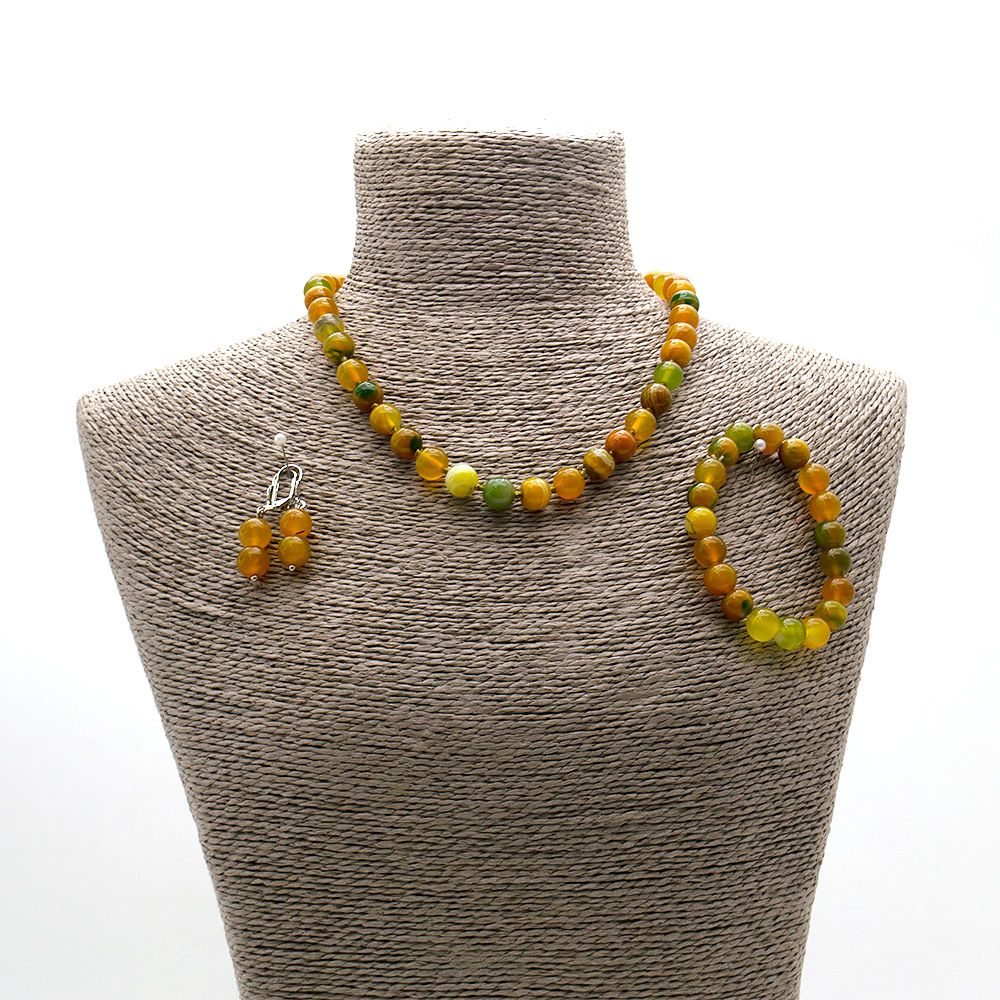 Фото товара бусы,браслет,серьги из агата желто-зеленого шар