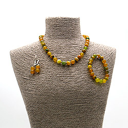 Бусы,браслет,серьги из агата желто-зеленого шар