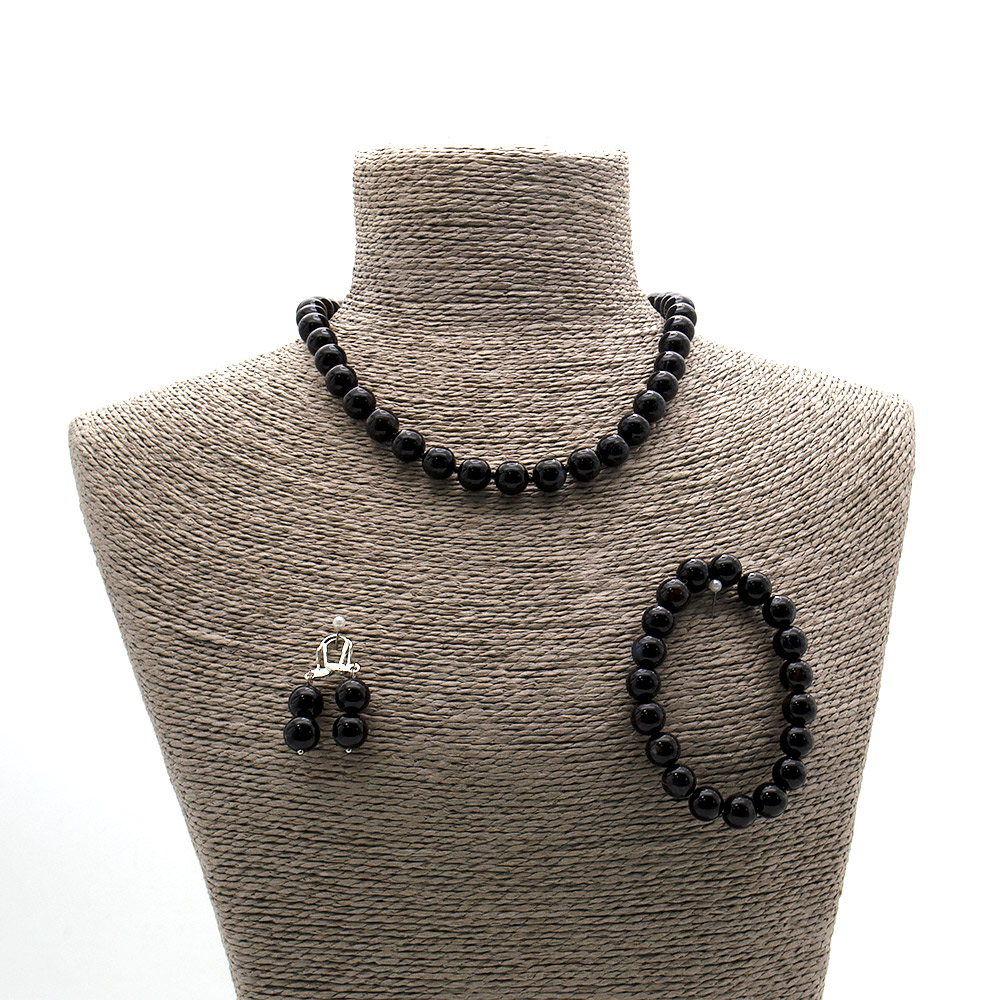 Фото товара бусы,браслет,серьги из агата черного шар