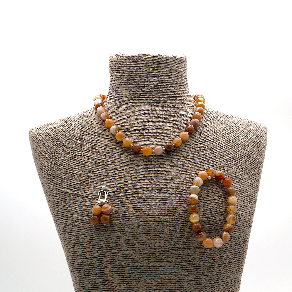 Фото товара бусы,браслет,серьги из агата цвет розовый ботсван шар