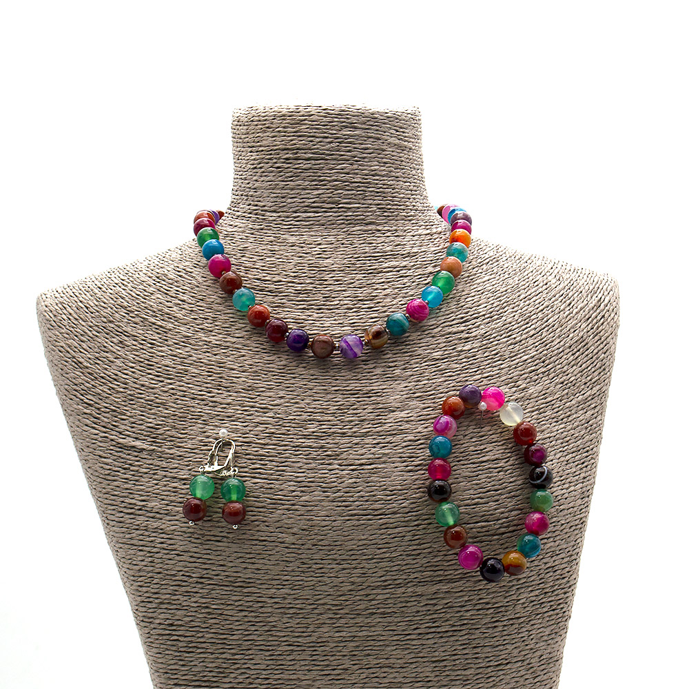 Фото товара бусы,браслет,серьги из агата цвет "ассорти" шар