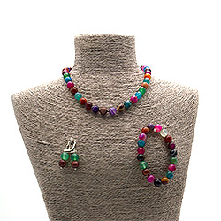 Бусы,браслет,серьги из агата цвет "Ассорти" шар