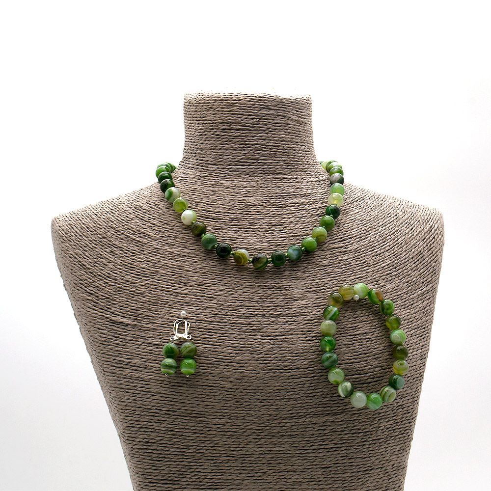 Фото товара бусы,браслет,серьги из агата серо-зеленого шар