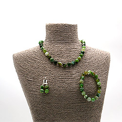 Бусы,браслет,серьги из агата серо-зеленого шар