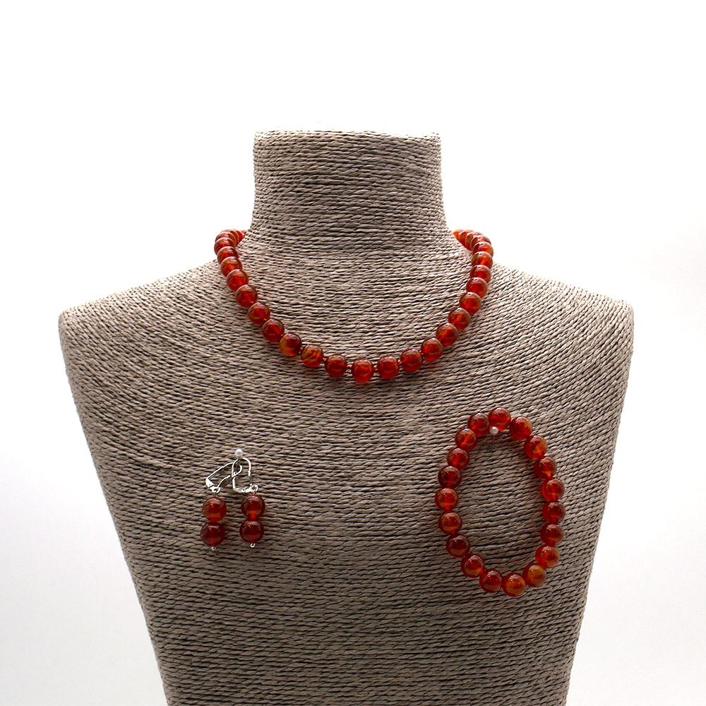 Фото товара бусы,браслет,серьги из сердолика рыжего шар