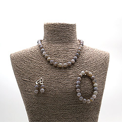 Бусы,браслет,серьги из агата серого шар