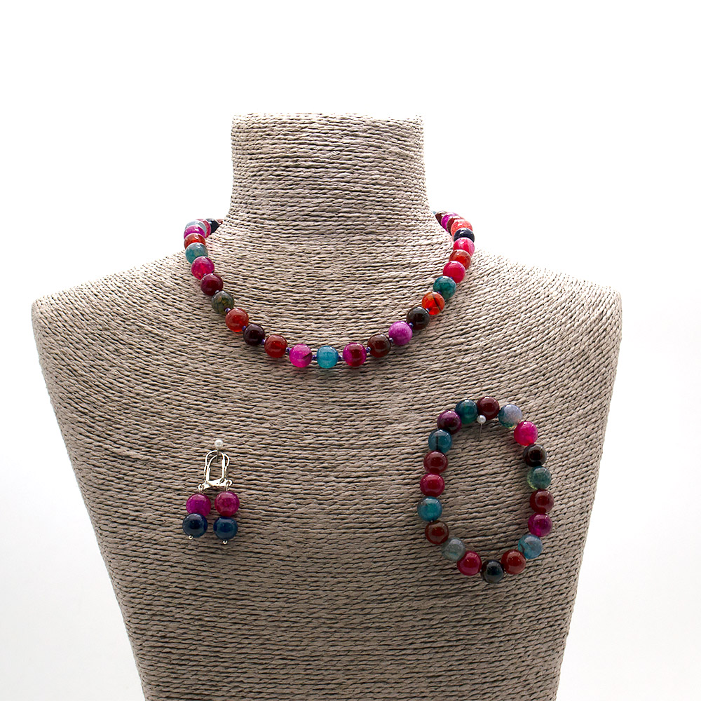 Фото товара бусы,браслет,серьги из агата кракле цвет турмалин шар