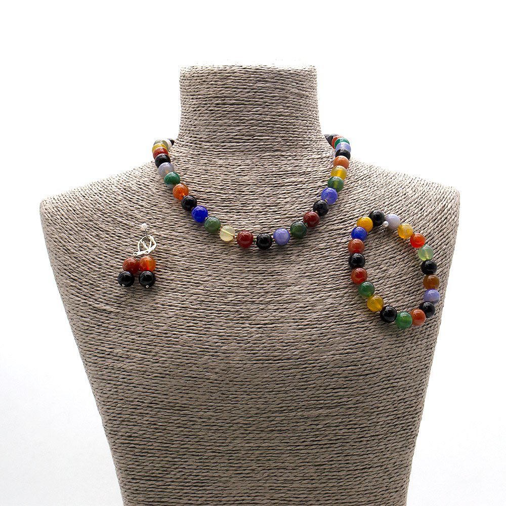 Фото товара бусы,браслет,серьги из агата цвет "ассорти 1 " шар