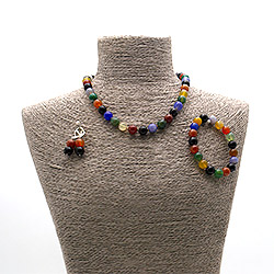 Бусы,браслет,серьги из агата цвет "Ассорти 1 " шар