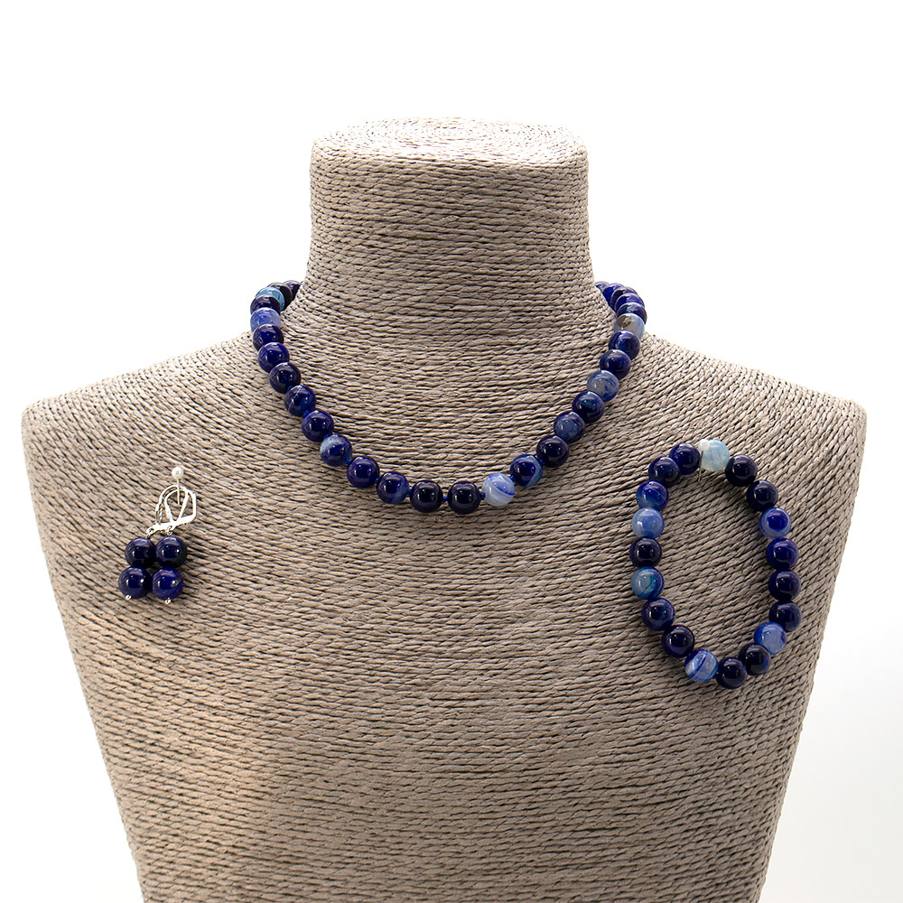 Фото товара бусы,браслет,серьги из агата цвет ультрамарин шар