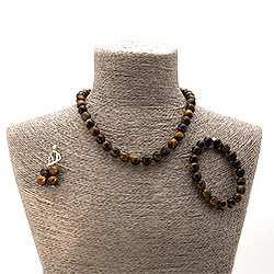 Бусы,браслет,серьги из тигрового глаза шар