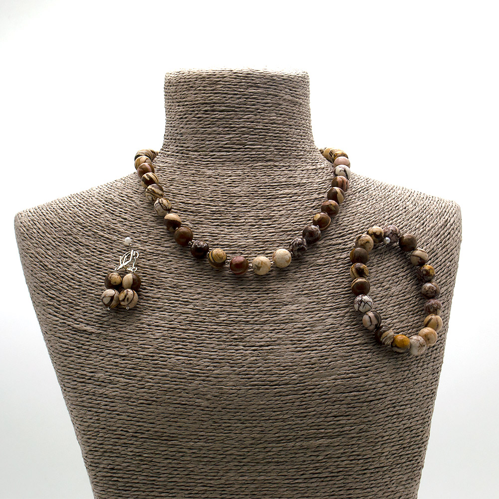 Фото товара бусы,браслет,серьги из яшмы зебровой шар