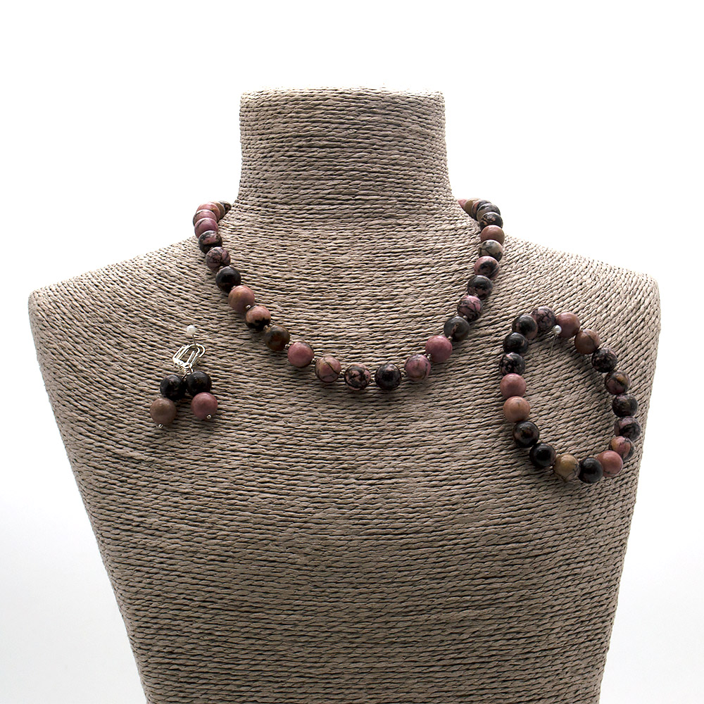 Фото товара бусы,браслет,серьги из родонита шар