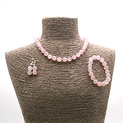 Бусы,браслет,серьги из розового кварца шар