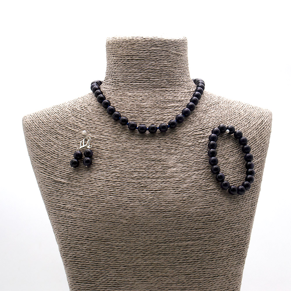 Фото товара бусы,браслет,серьги из авантюрина синтетического синего шар