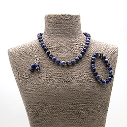 Бусы,браслет,серьги из содалита темного шар