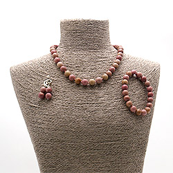 Фото товара бусы,браслет,серьги из родонита розового шар