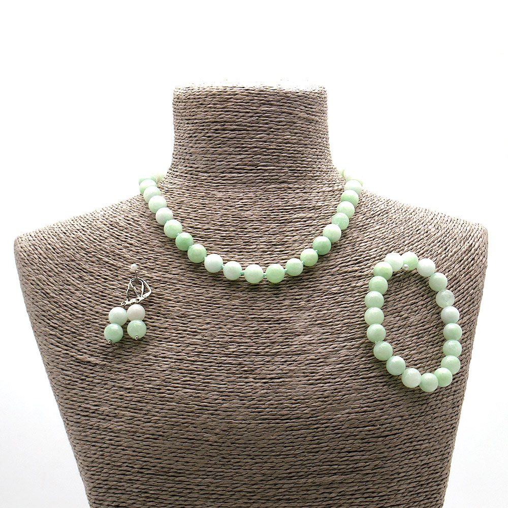 Фото товара бусы,браслет,серьги из кварца цвет яблочный хризопраз шар