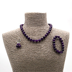 Бусы,браслет,серьги из кварца цвет аметист шар