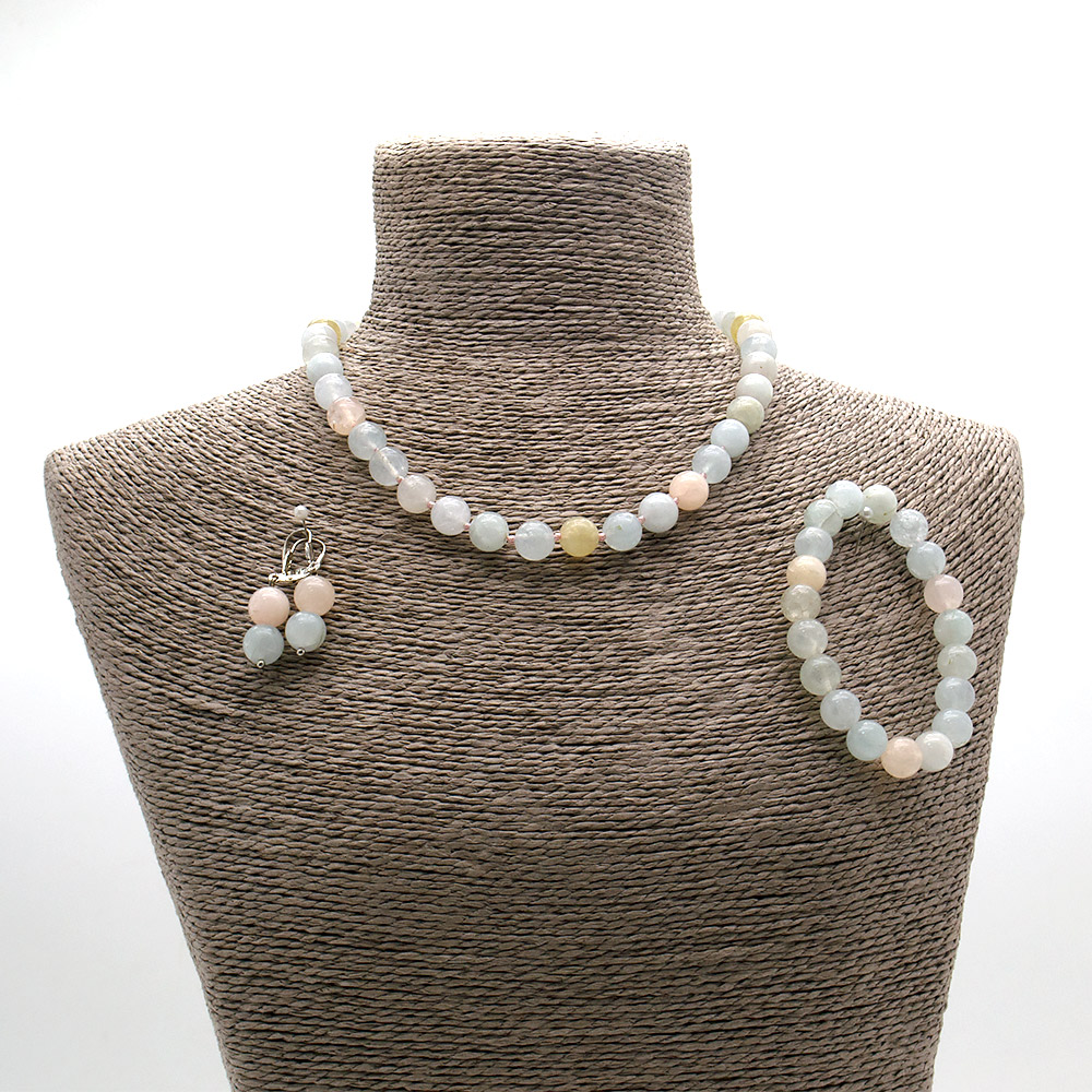 Фото товара бусы,браслет,серьги из кварца цвет морганит шар