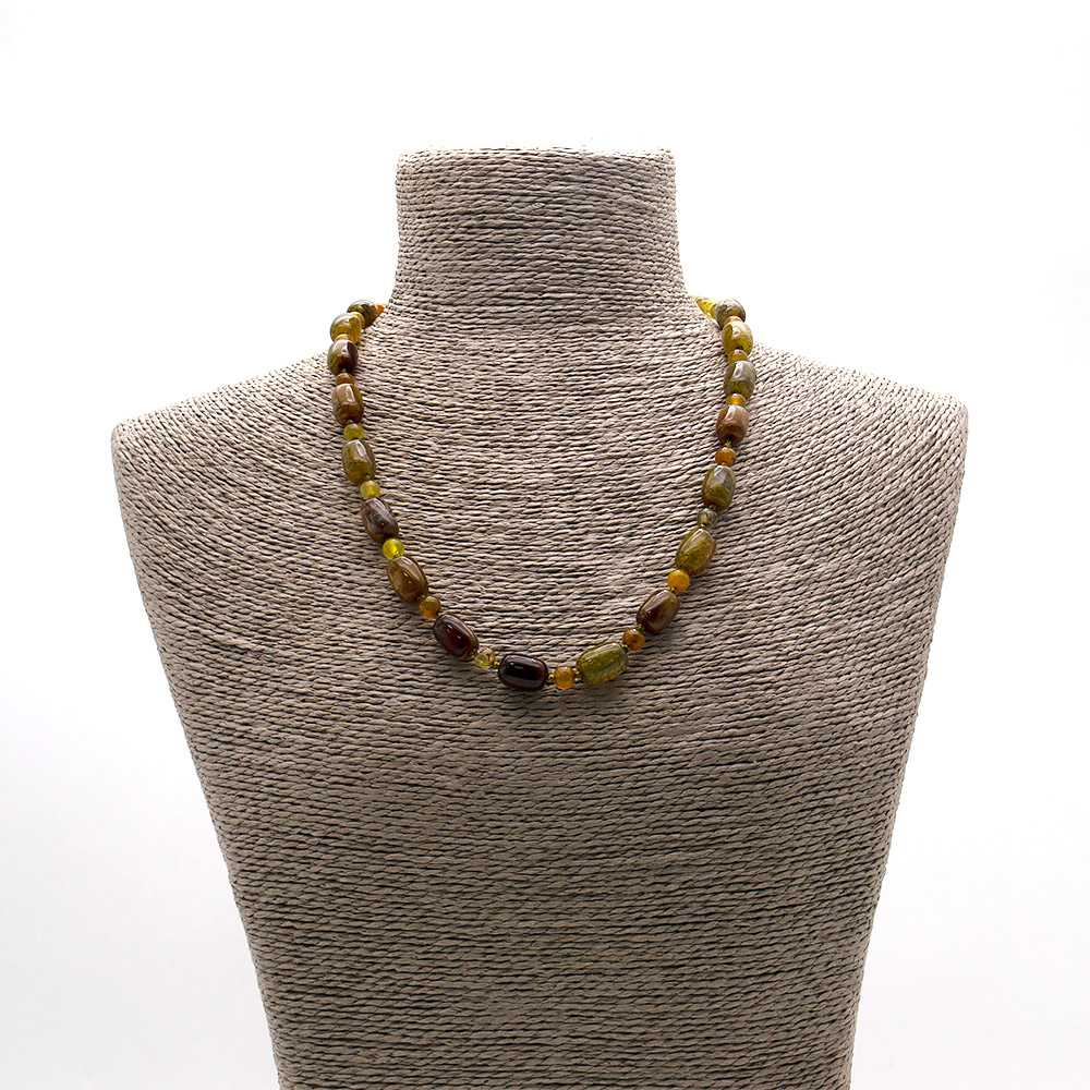 Фото товара бусы из агата кракле цвет желто-коричневый бочонок 14*10 мм