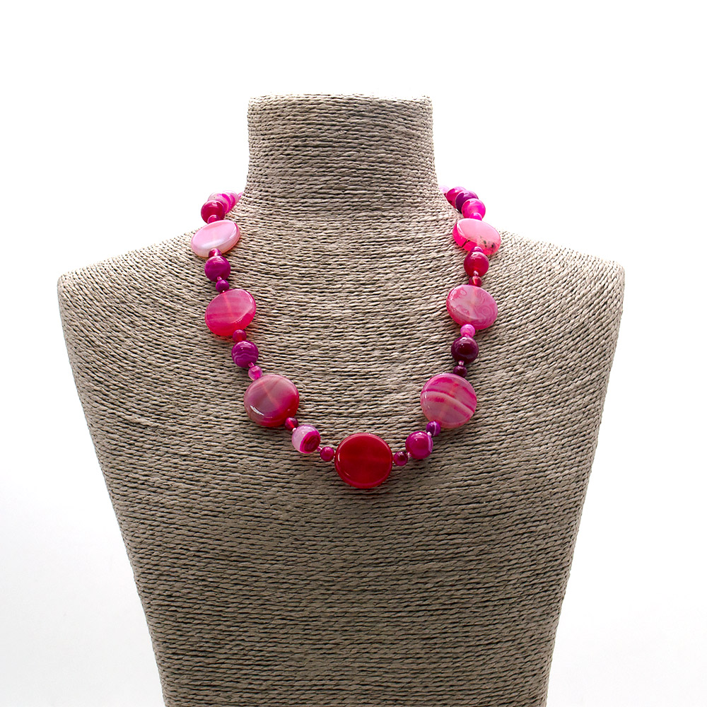 Фото товара бусы из агата тонированного цвет фуксия таблетка круглая 25 мм